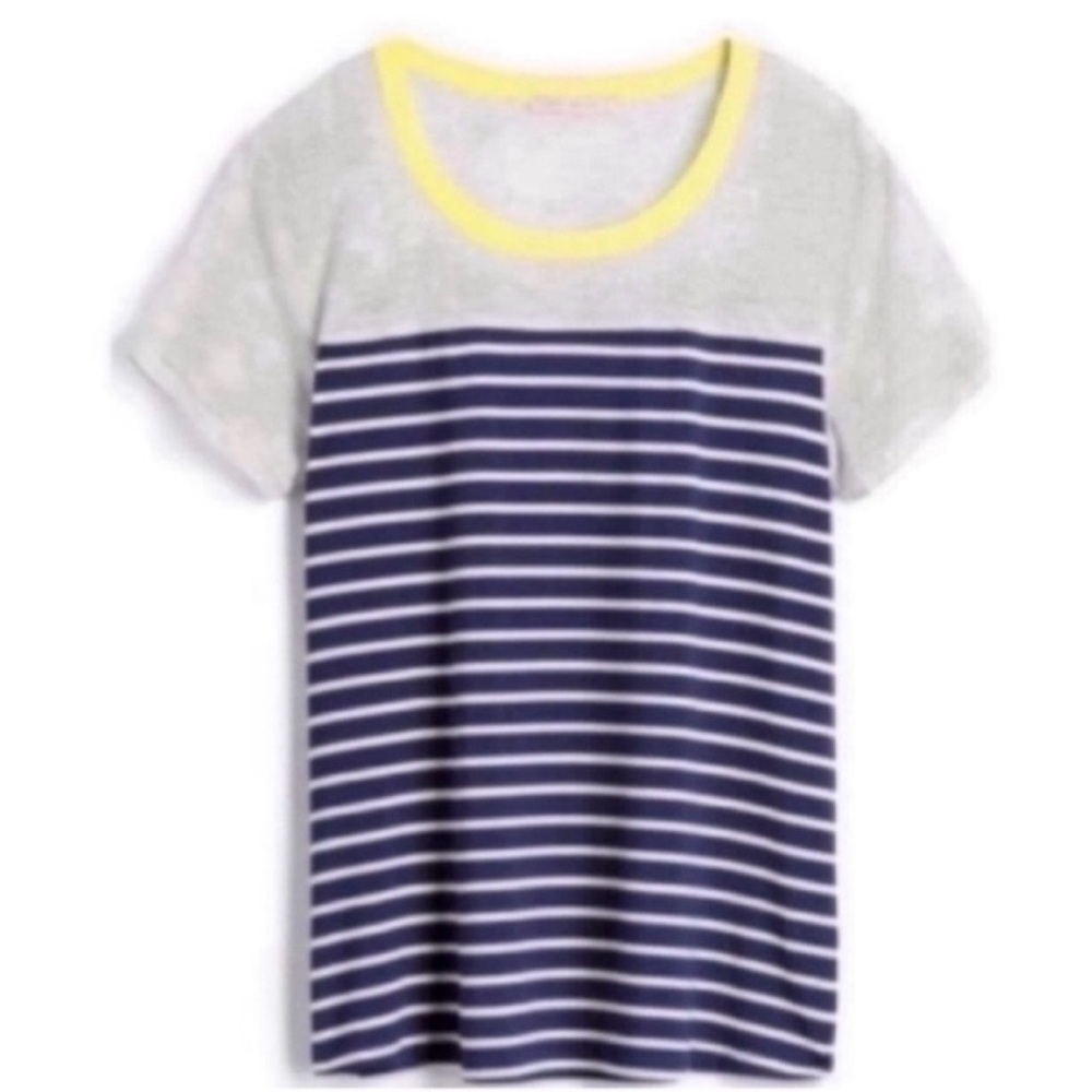 “Sader” Contrast Trim Knit Top Blue Striped